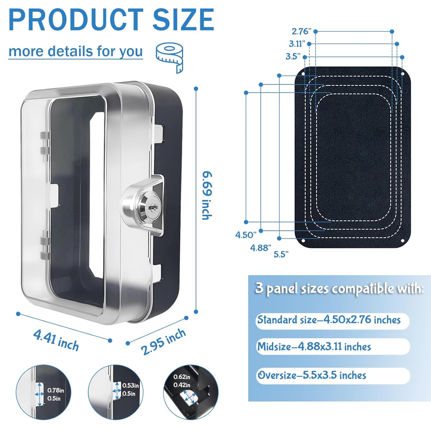 Child Proof Outlet Lock Box with 2 Durable Keys - Heavy Duty Safety Cover for Baby Proofing, Tool-Free Installation, More Space for Large Plugs Universal Fit Socket Protector (2 Pack, Black)