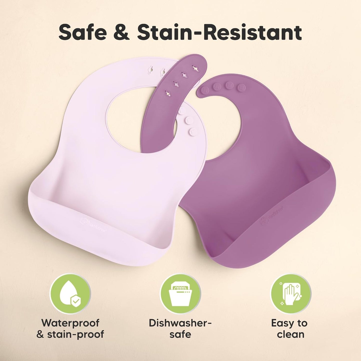 KeaBabies 2-Pack Silicone Baby Bibs for Eating - Sturdy Food-Grade Silicone Bibs for Babies Girl