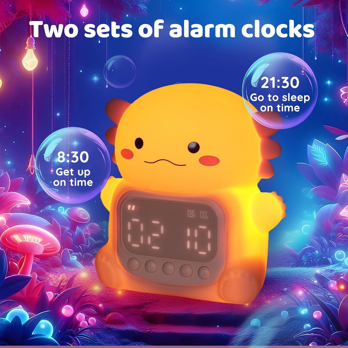 Axolotl Alarm Clock with Night Light for Kids, Rechargeable Silicone Lamp Time to Wake Clock,Cute Animal Tabletop Lamp, Perfect Sleep Companion for Boys Girls