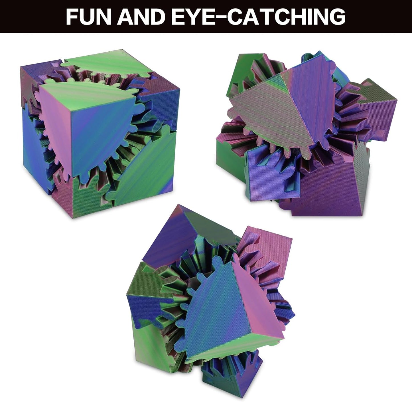 3D Printed Fidget Gear Cube - 3D Printed Cube Fidget Toy Gear, Fidget Toy, Cube Stress Anxiety Relief Toys, Relaxing Hand-Held Adults Desk Toy, for Families and Offices to Relieve Stress