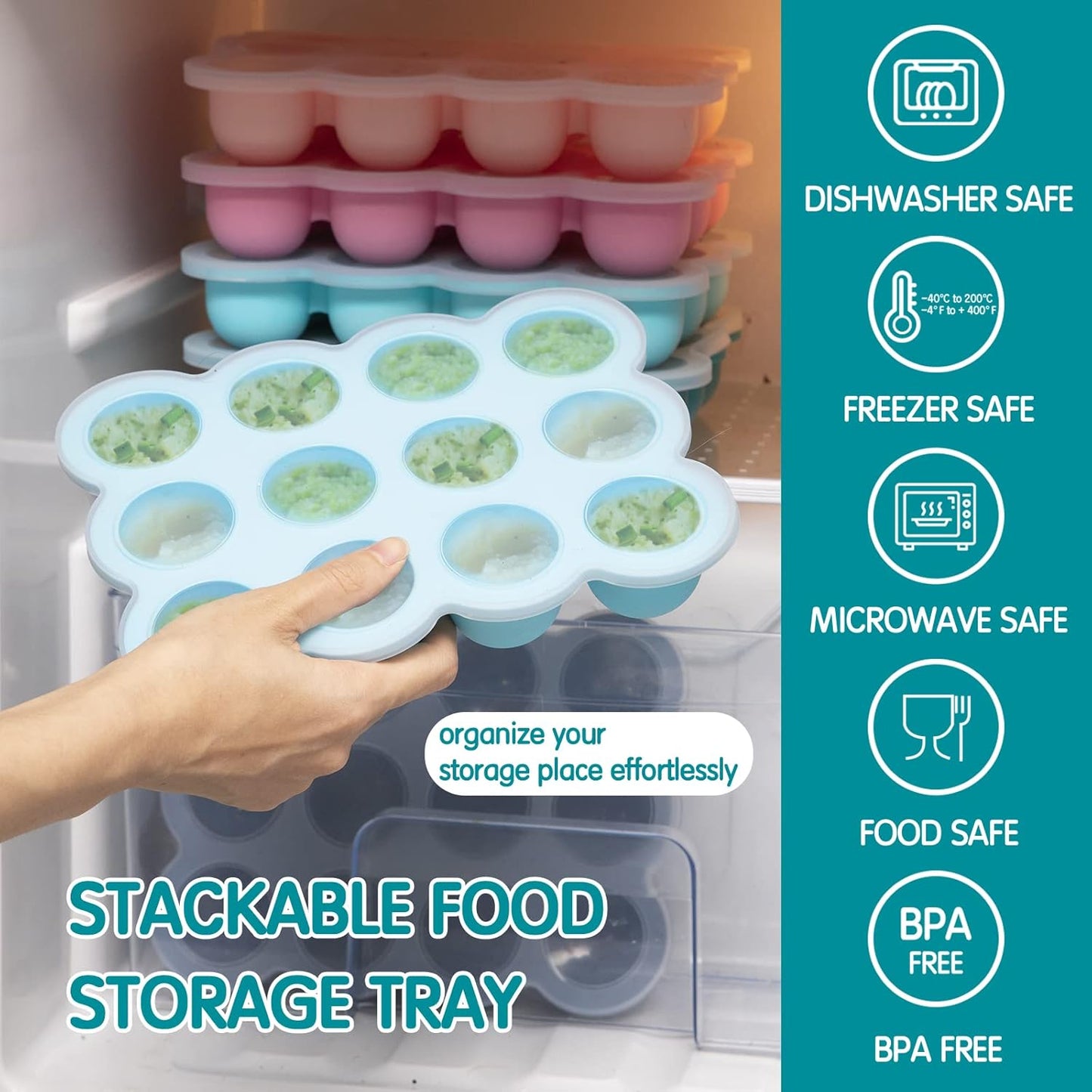 Baby Food Freezer Tray with Clip on Lid, 12 x 1.5 Ounce Baby Food Storage Container, Silicone