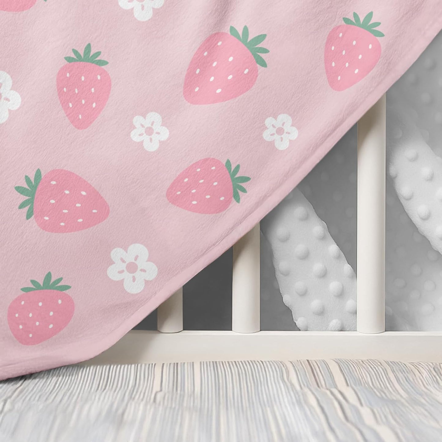 Strawberry Minky Baby Blanket 30 x 40 Inches for Girls, Soft Plush Receiving Blanket with Dotted