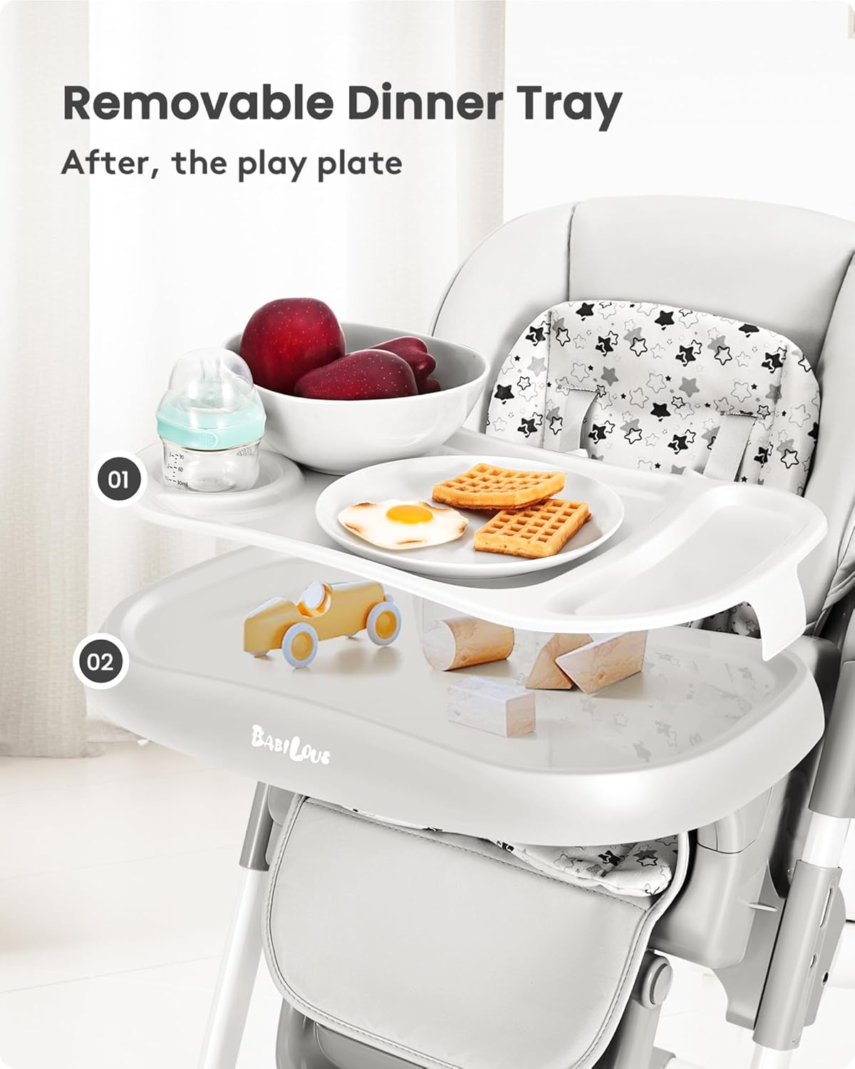 Foldable High Chair with Soft Cushion, High Chairs for Babies and Toddlers, Height Adjustable