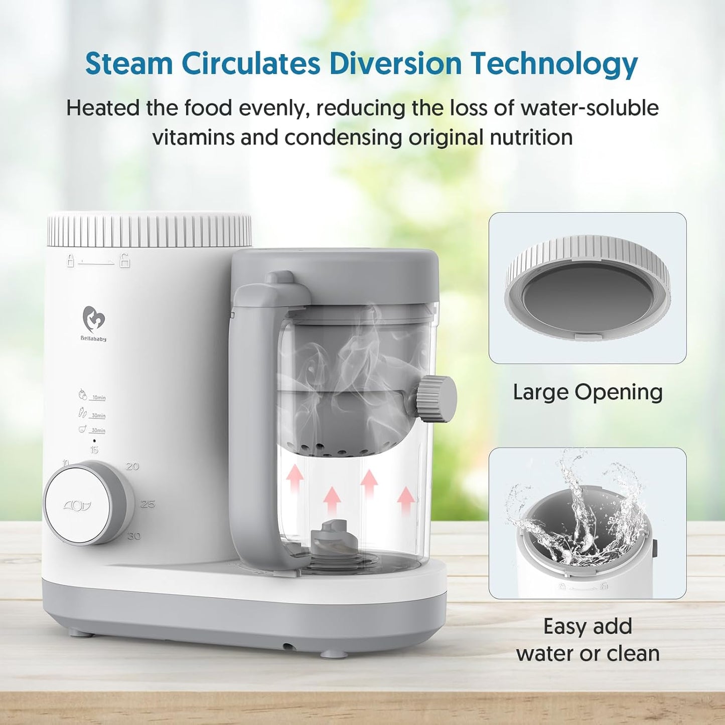 Baby Food Maker Bellababy Baby Food Processor, Puree Blender Steamer with Reversible Steam Basket