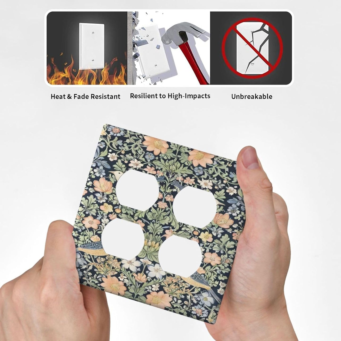 Decorative Outlet Covers Rustic Morris Birds Green Leaf Flower 2 Gang Wall Plate Cover Double Duplex Receptacle Two Switch Light Switch Cover Plate Jumbo Dual Faceplate for Home Decor