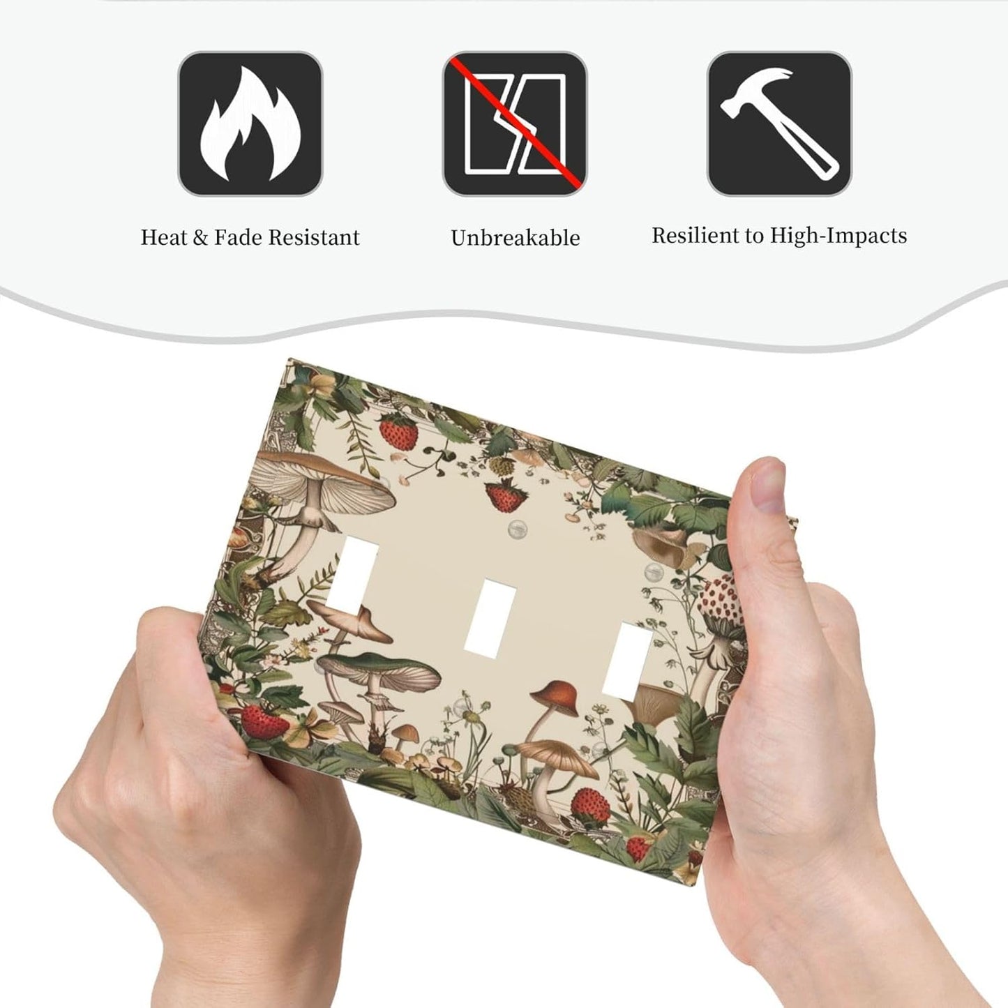 Decorative Switch Covers Plate Rustic Mushroom Garden Red Strawberry 3 Gang Artistic Wall Plate Unique Triple Toggle Light Switch Plate Jumbo Faceplate for Bedroom Home Decor