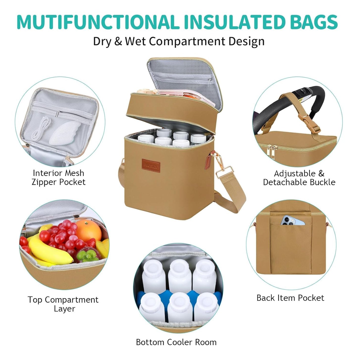 PIIOSER Breastmilk Cooler Bag with Ice Pack Fits 6 Baby Bottles Up to 9 Ounce, Insulated Baby