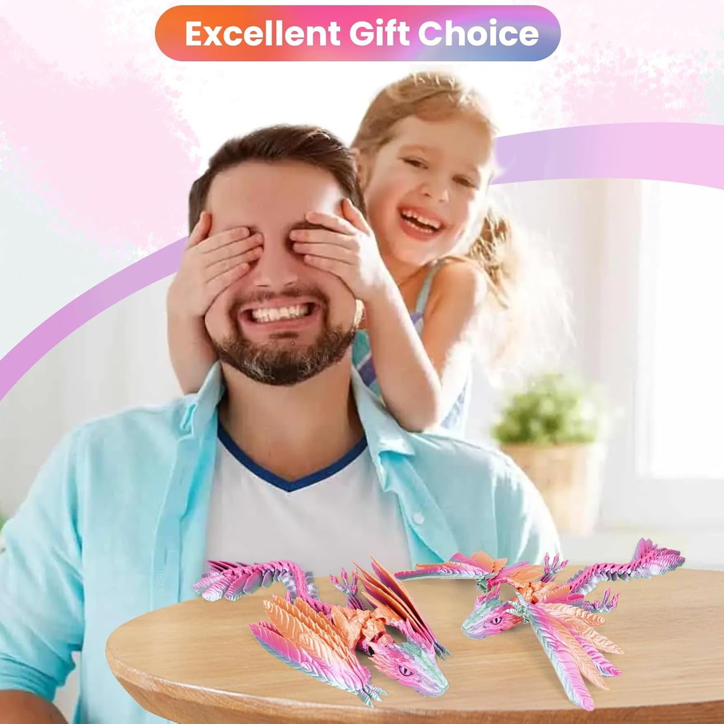 3D Printed Dragon with Wings,3D Printed Animals Toy,Crystal Dragon Fidget Toys,Full Articulated Dragon Crystal Dragon,Adults Fidget Toys for Autism ADHD