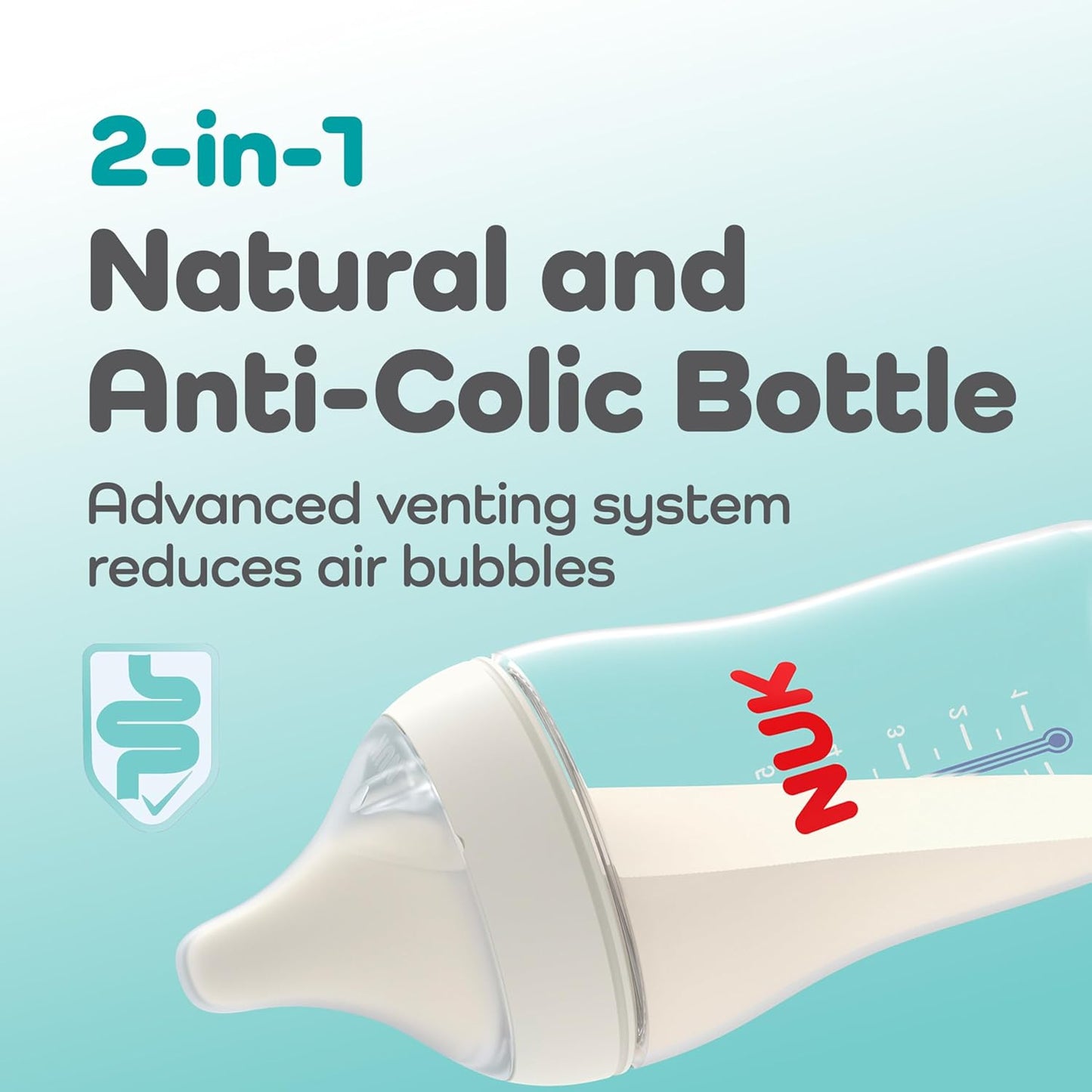 NUK Perfect Match 2-in-1 Natural and Anti-Colic Bottle with Slow Flow, Wide, Adaptable Nipple