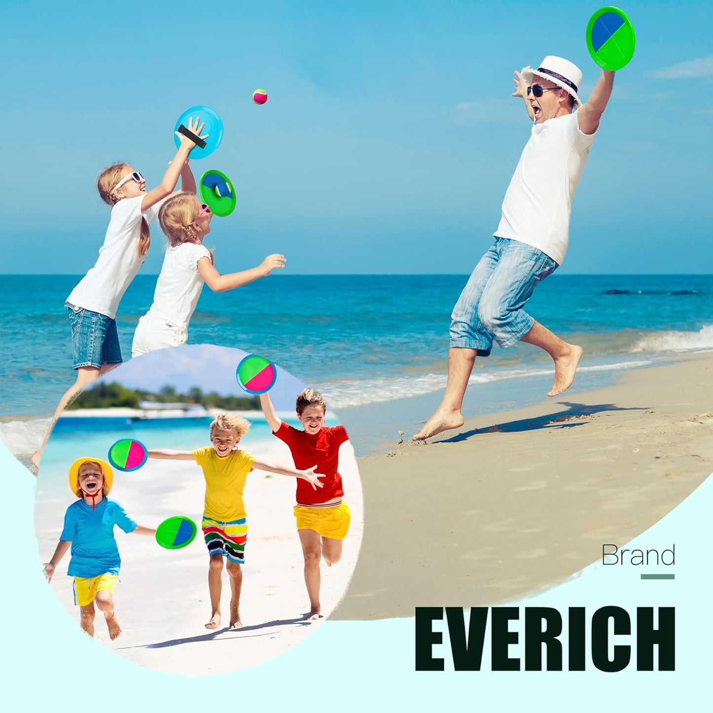 EVERICH Upgraded Toss and Catch Ball Game Set - Indoor and Outdoor Games for Kids 3-12, Beach Sand Pool Water Toy Includes 4 Paddles 4 Sticky Balls, Great Birthday Easter Gifts for Boys Girls