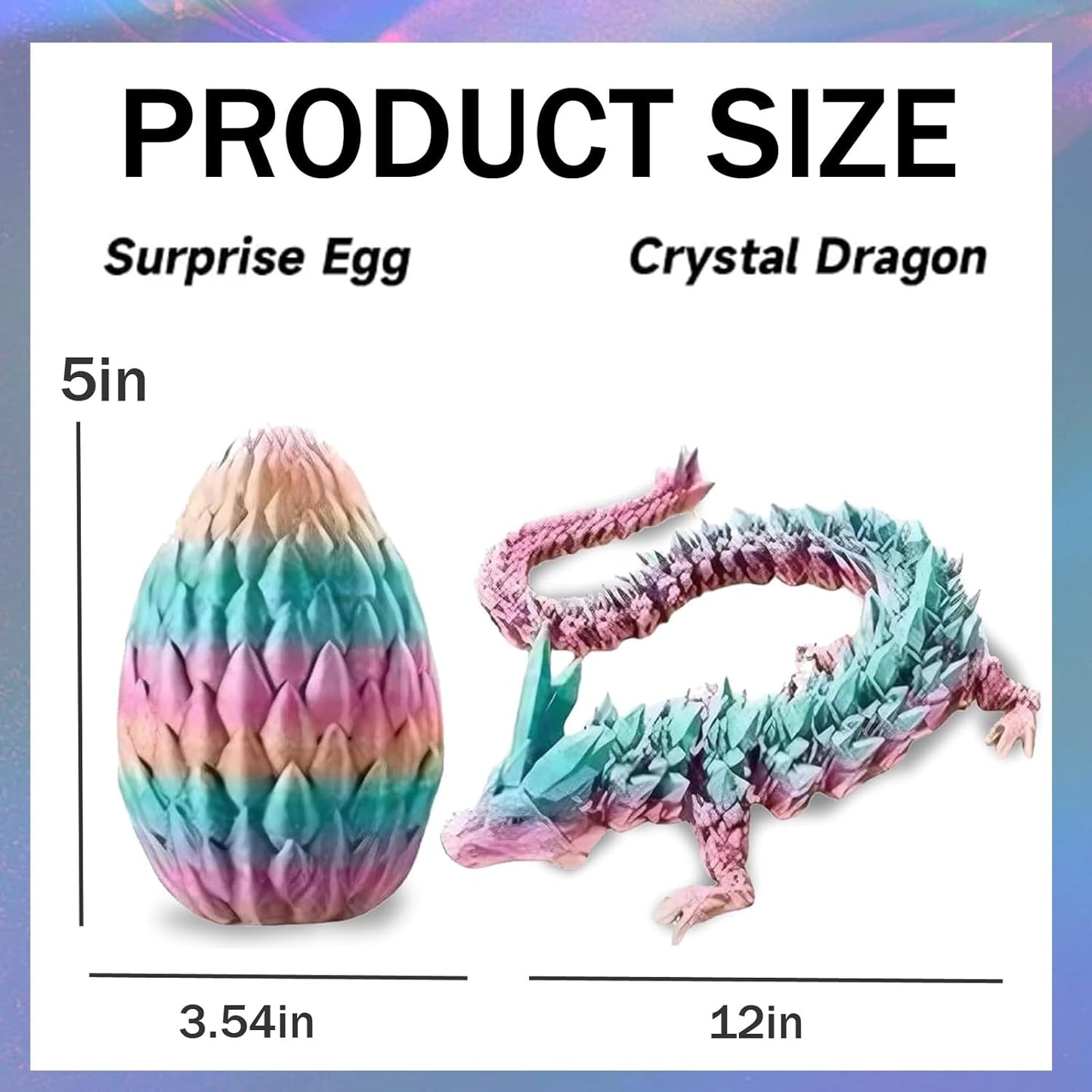 Cessfle 3D Printed Dragon in Egg, Crystal Dragon Eggs with Dragon Inside, Full Articulated Dragon Eggs 3D Dragon Toys, Mystery Dragon Egg for House of Dragon, 3D Printed Animals Fidget Toys