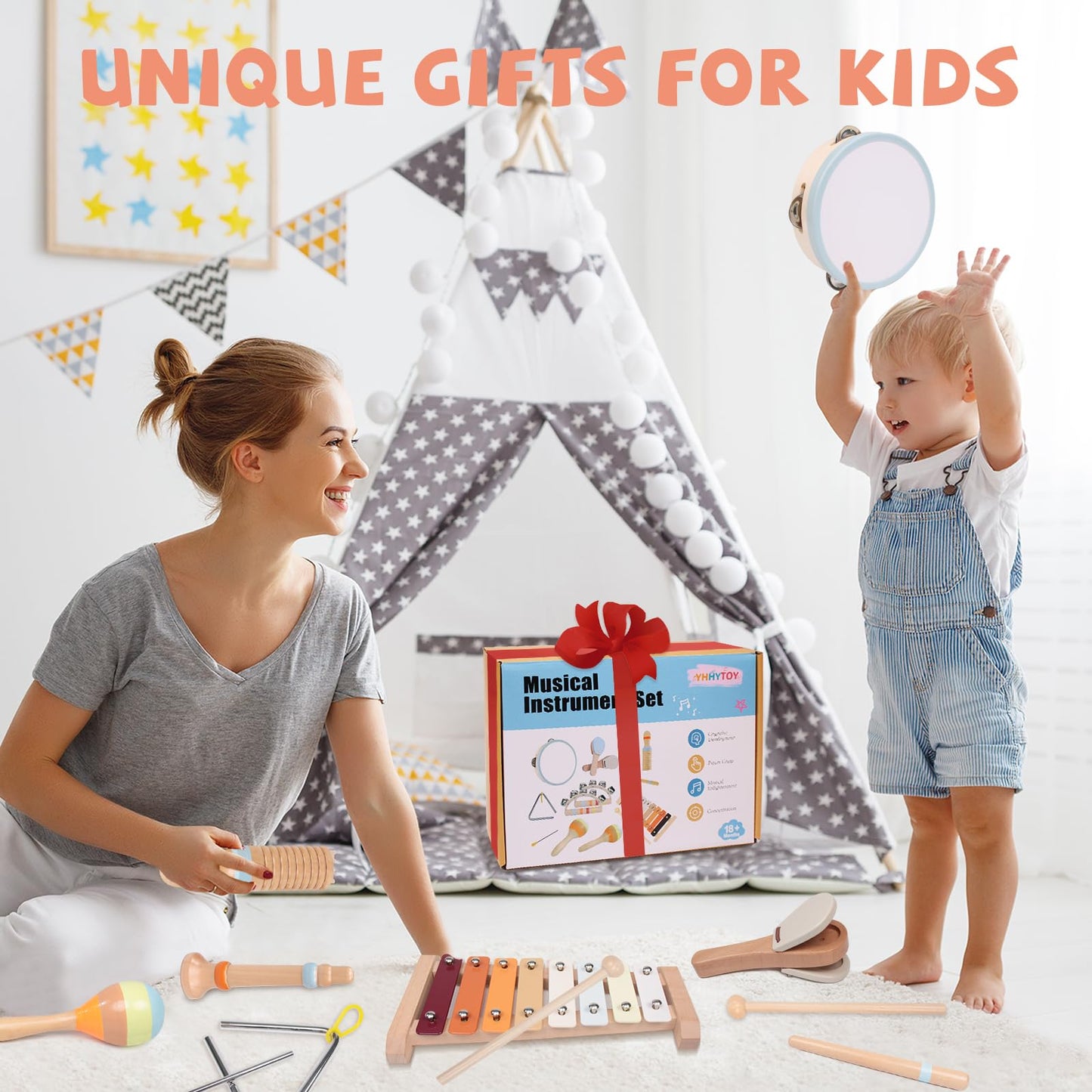 YHHYTOY Montessori Toys Wooden Baby Musical Instruments Set for Toddlers
