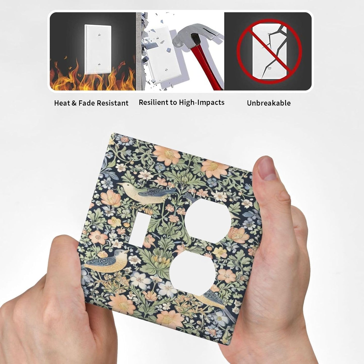 Decorative Outlet Covers Rustic Morris Birds Green Leaf Flower 2 Gang Wall Plate Cover Single Toggle Duplex Combo Two Switch Light Switch Cover Plate Jumbo Dual GFCI Faceplate