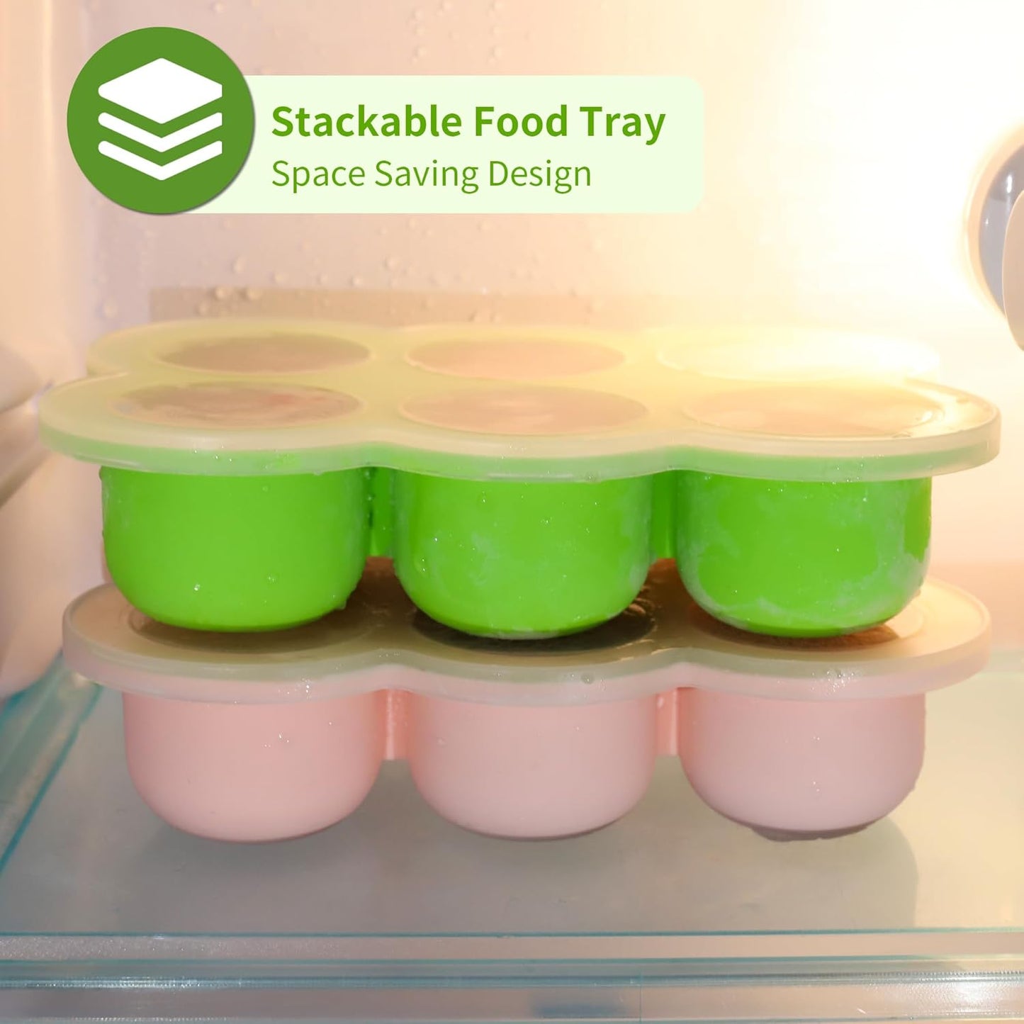 Baby Silicone Freezer Tray with Clip on Lid, 6 x 3 OZ Baby Silicone Freezer Molds, Silicone Storage