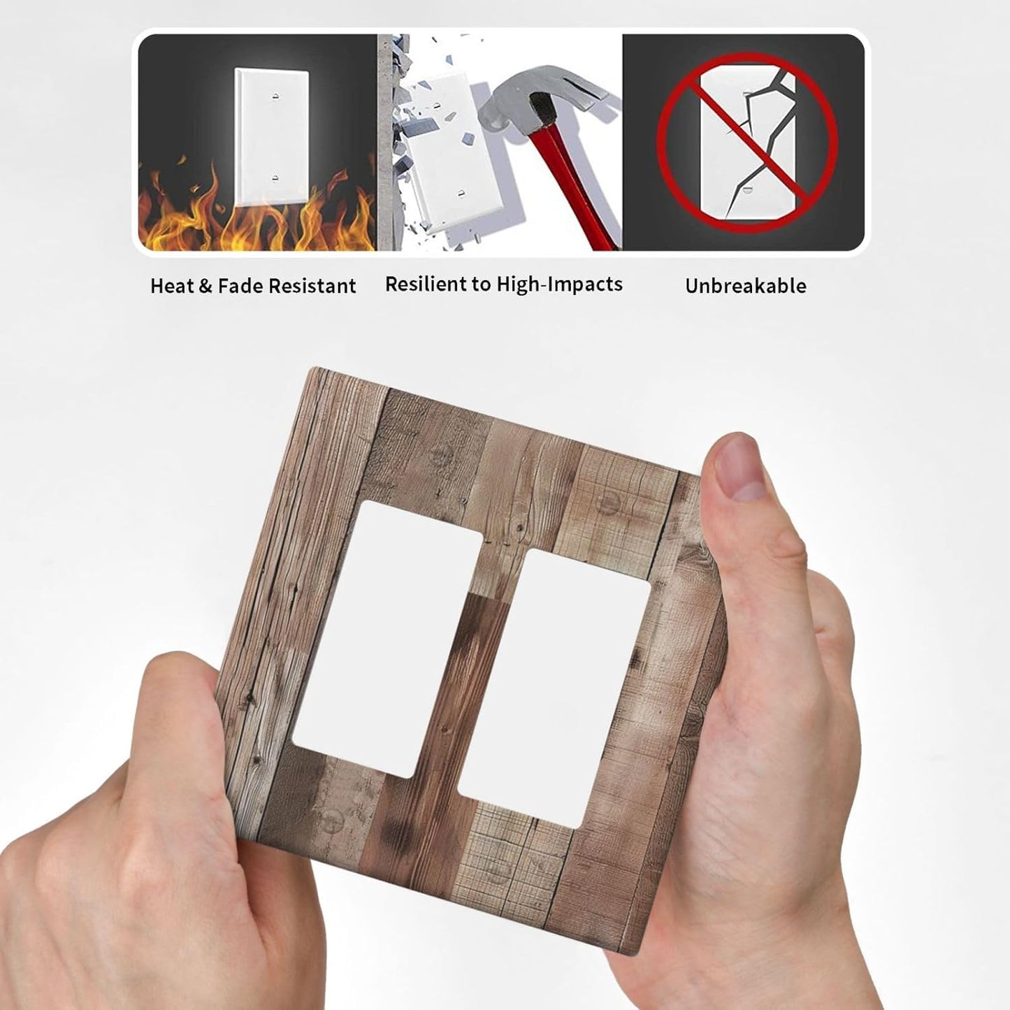 Decorative Outlet Covers Retro Wood Plank Vintaga Wooden Board 2 Gang Wall Plate Double Rocker Two Switch Wall Cover Plate Light Switch Cover Plate Faceplate for Bedroom Home Decor