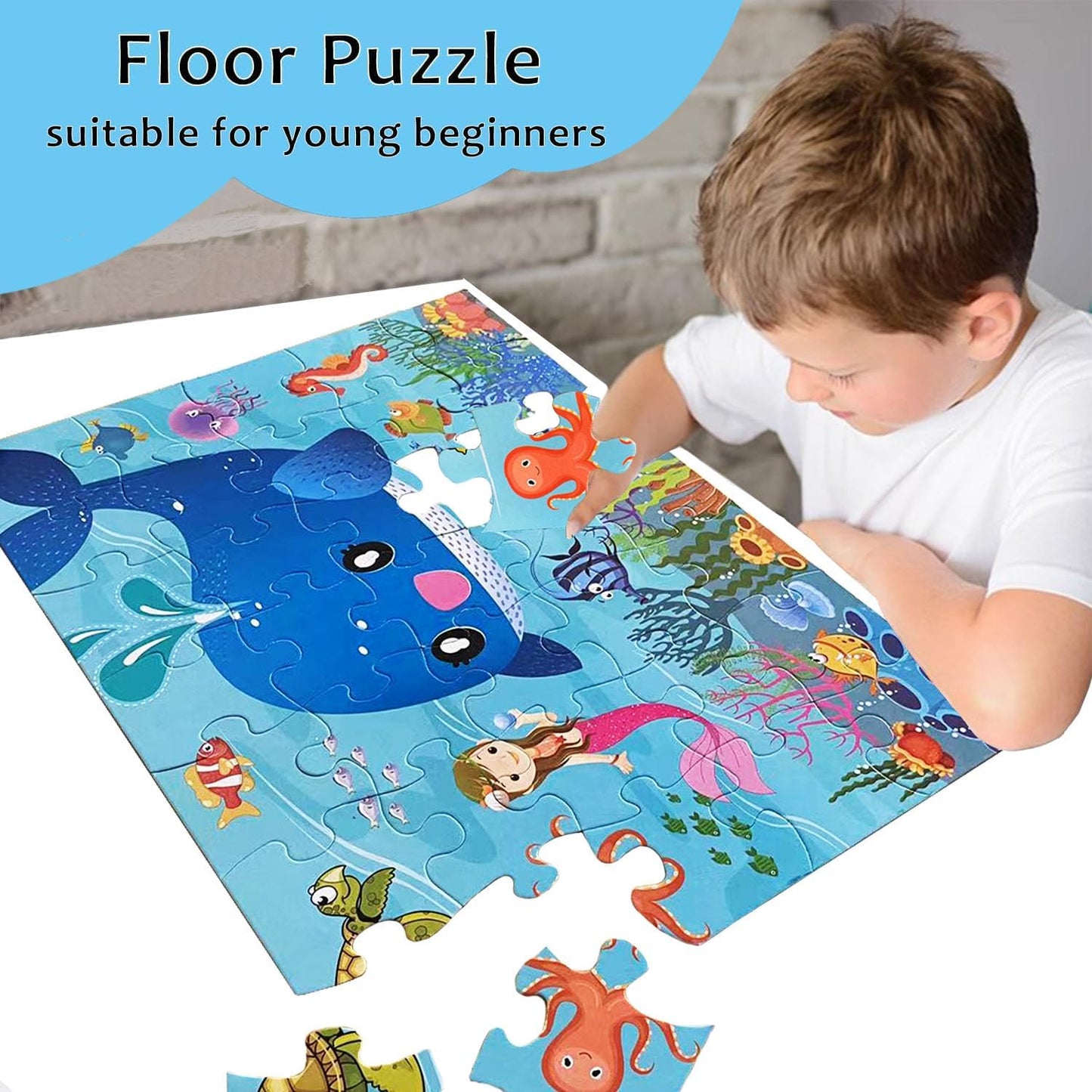 Jumbo Floor Puzzle for Kids, Large Jigsaw Puzzles 35 Piece for Kids Ages 3-5,Preschool Learning & Education Toys, Gifts for 4-8 Year Old Boys and Girls (Marine Animals)
