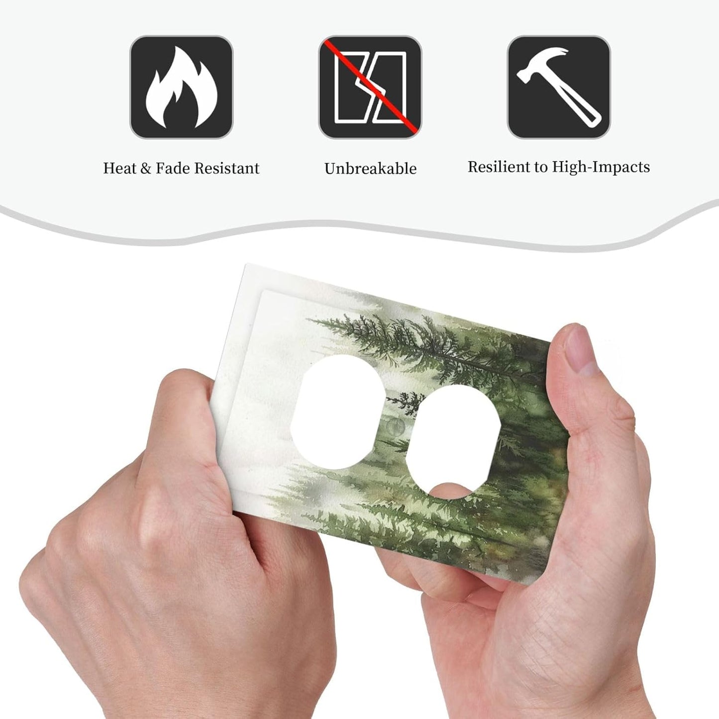 Outlet Covers Green Forest Watercolor Painting Foggy Pine 1 Gang Duplex Wall Plate Decorative Switch Plates Electrical Receptacle Faceplate Light Switch Cover for Bedroom living Room Decor