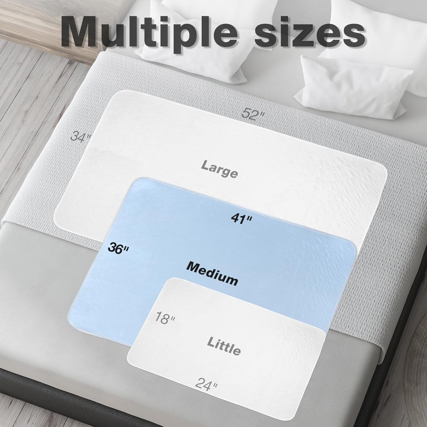 2 Packs Reusable Incontinence Bed Pad, 36X41 Inch Washable Pee Pads, Waterproof Bed Pad & Pet Pad
