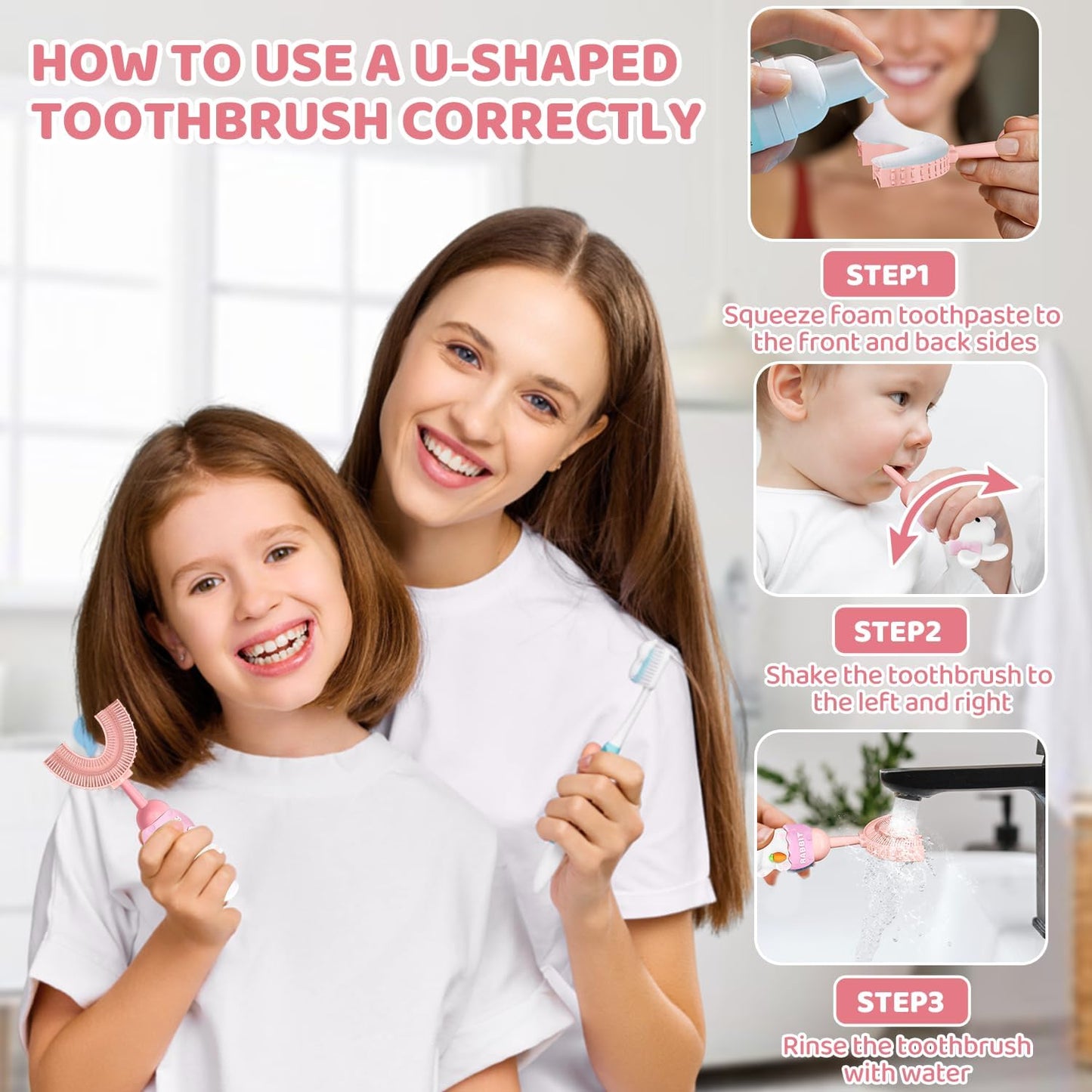 U-Shaped Toothbrush for Kids Ages 2-7,Soft Food-Grade Silicone for Sensitive Gums,360° Teeth