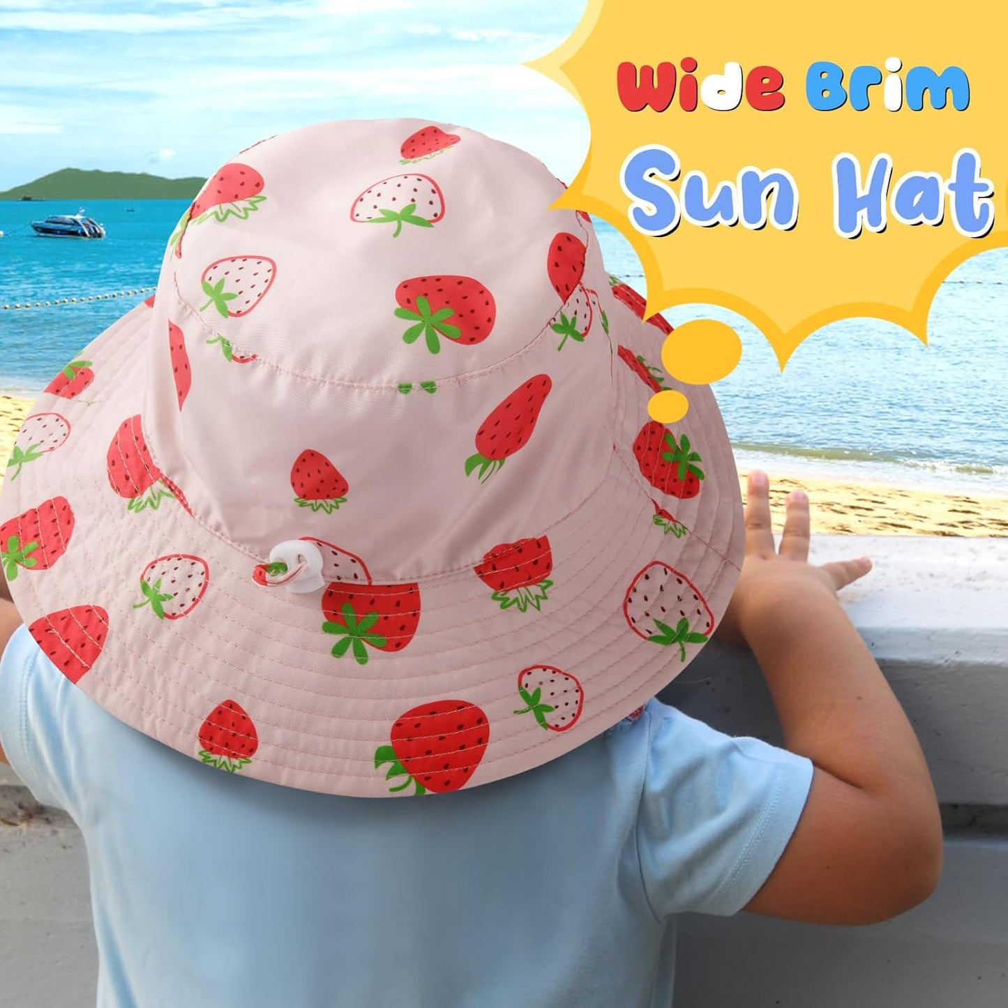 Baby Sun Hat Kids Summer UPF 50+ Toddler Bucket Hat Wide Brim Adjustable Beach Hats for Boys Girls Age 0-6 Years