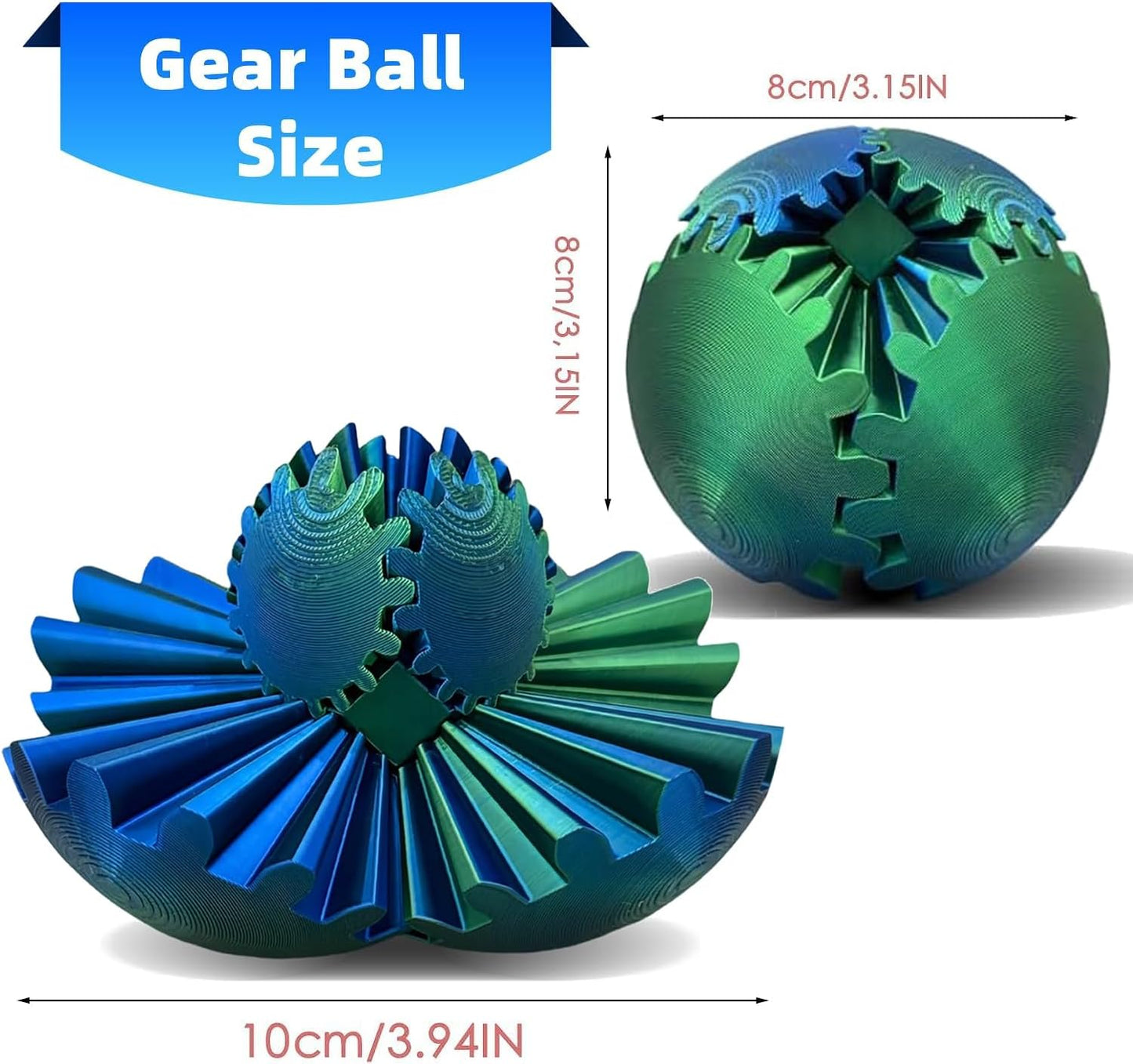 Gear Ball,Gear Sphere,3D Printed Gear Ball Gear Ball for Stress and Anxiety Relaxing Fidget Ball,3D Printed Work Fidget Toy,Activity Gear Ball for Adults & Kids (Green+Blue)