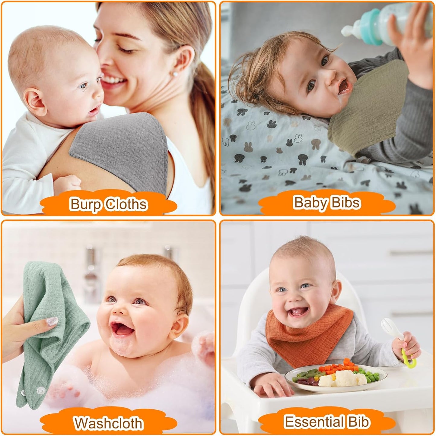 Accmor 10 Pack Muslin Baby Bibs 100% Cotton Bandana Drool Bibs for Baby Girls BoysTeething and Drooling