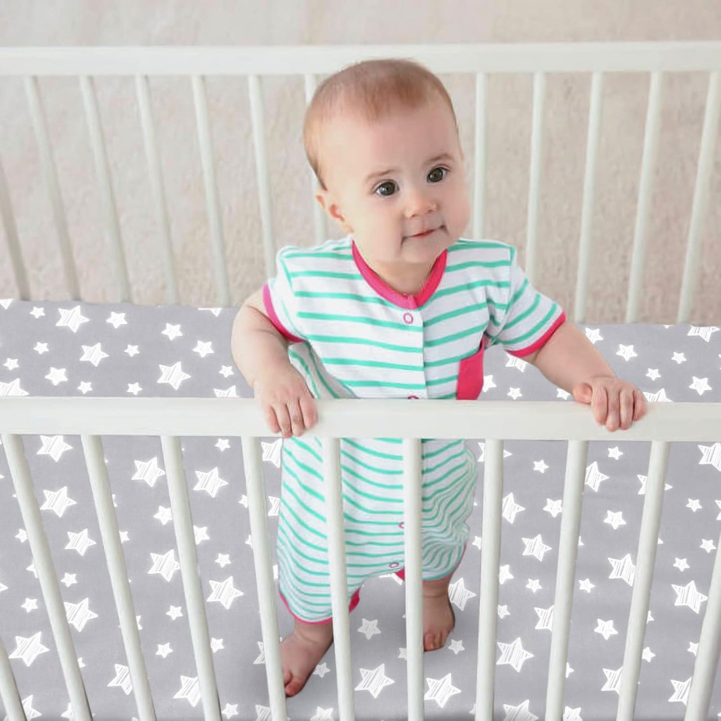 Pack and Play Sheets, 4 Pack Mini Crib Sheets, Stretchy Pack n Play Playard Fitted Sheet