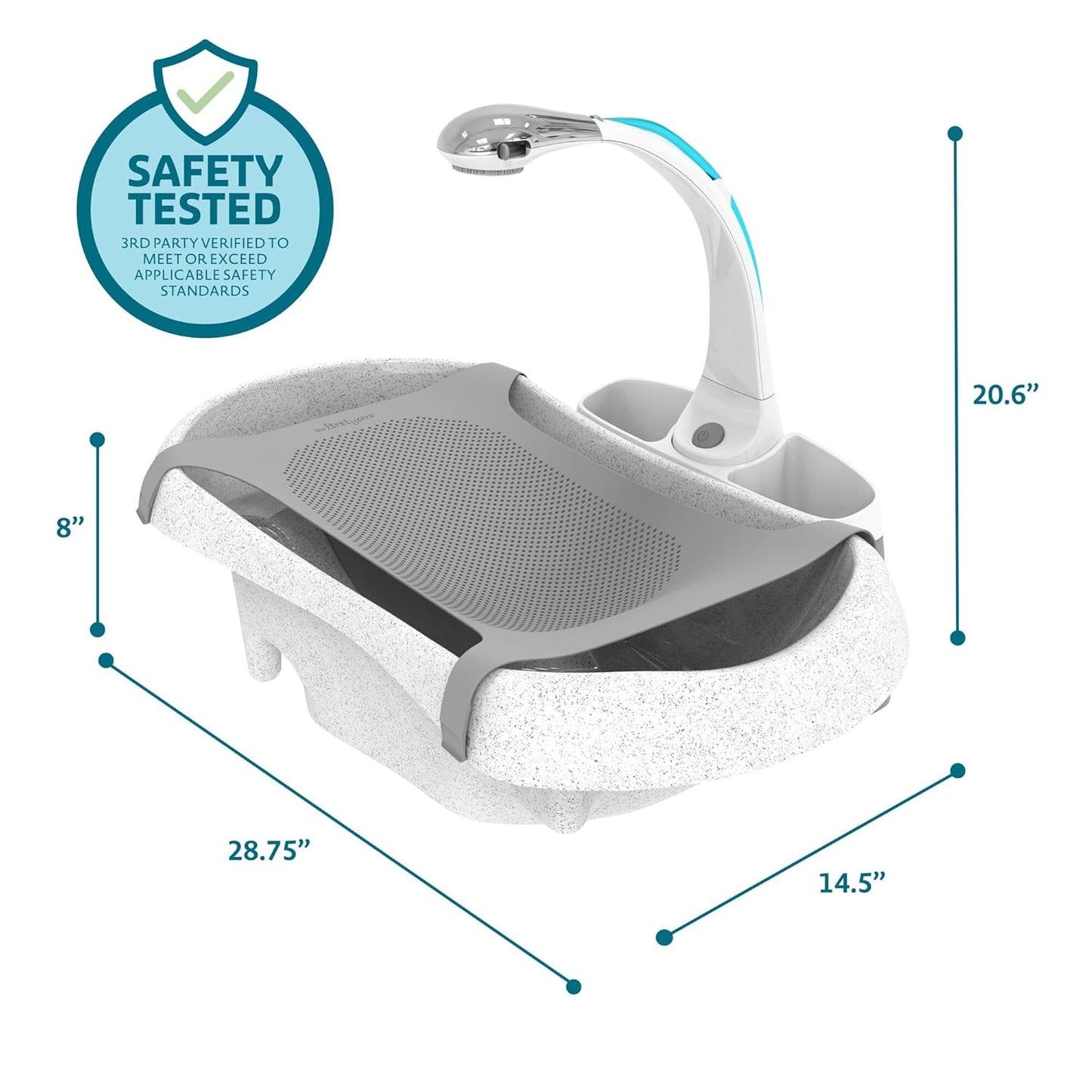 The First Years Rain Shower Baby Bathtub Set - Includes Infant Sling, Soothing Spray Shower Head