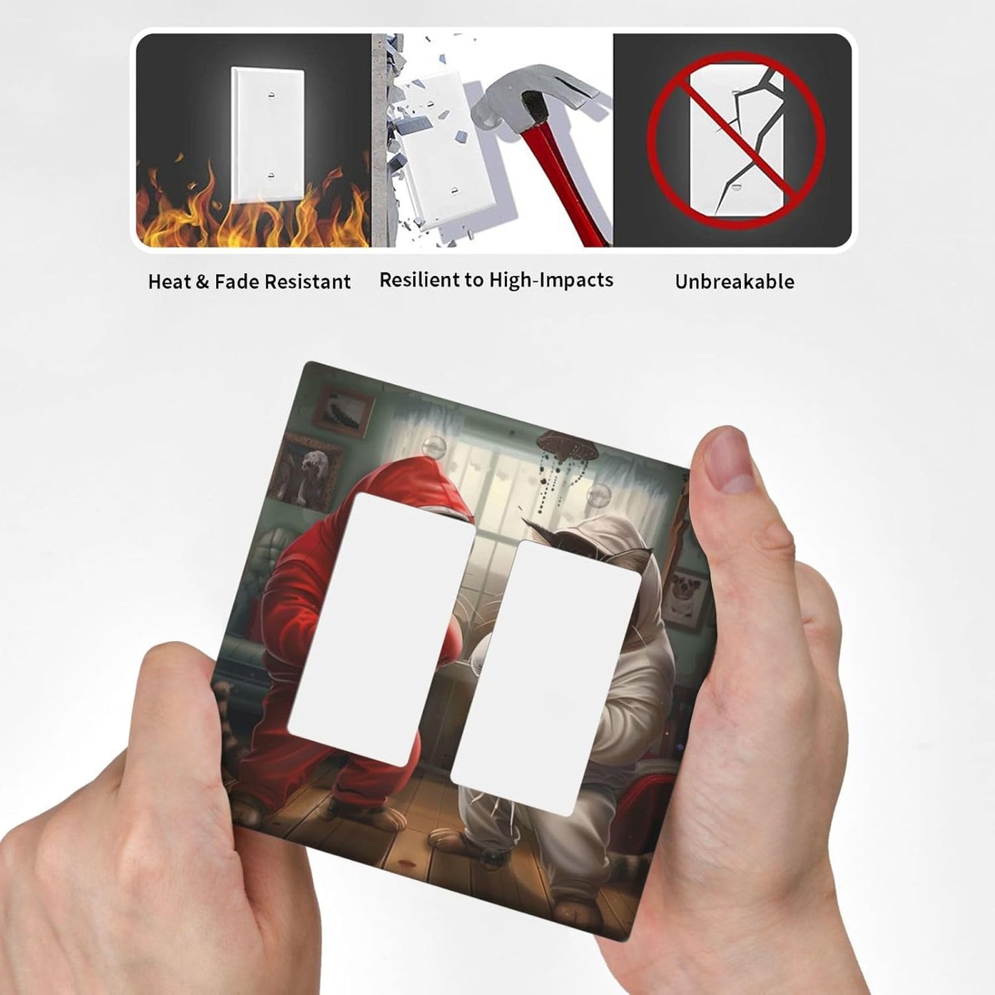 Decorative Outlet Covers Funny Red Boxing Cats White Tomcat 2 Gang Wall Plate Double Rocker Two Switch Wall Cover Plate Light Switch Cover Plate Faceplate for Bedroom Home Decor