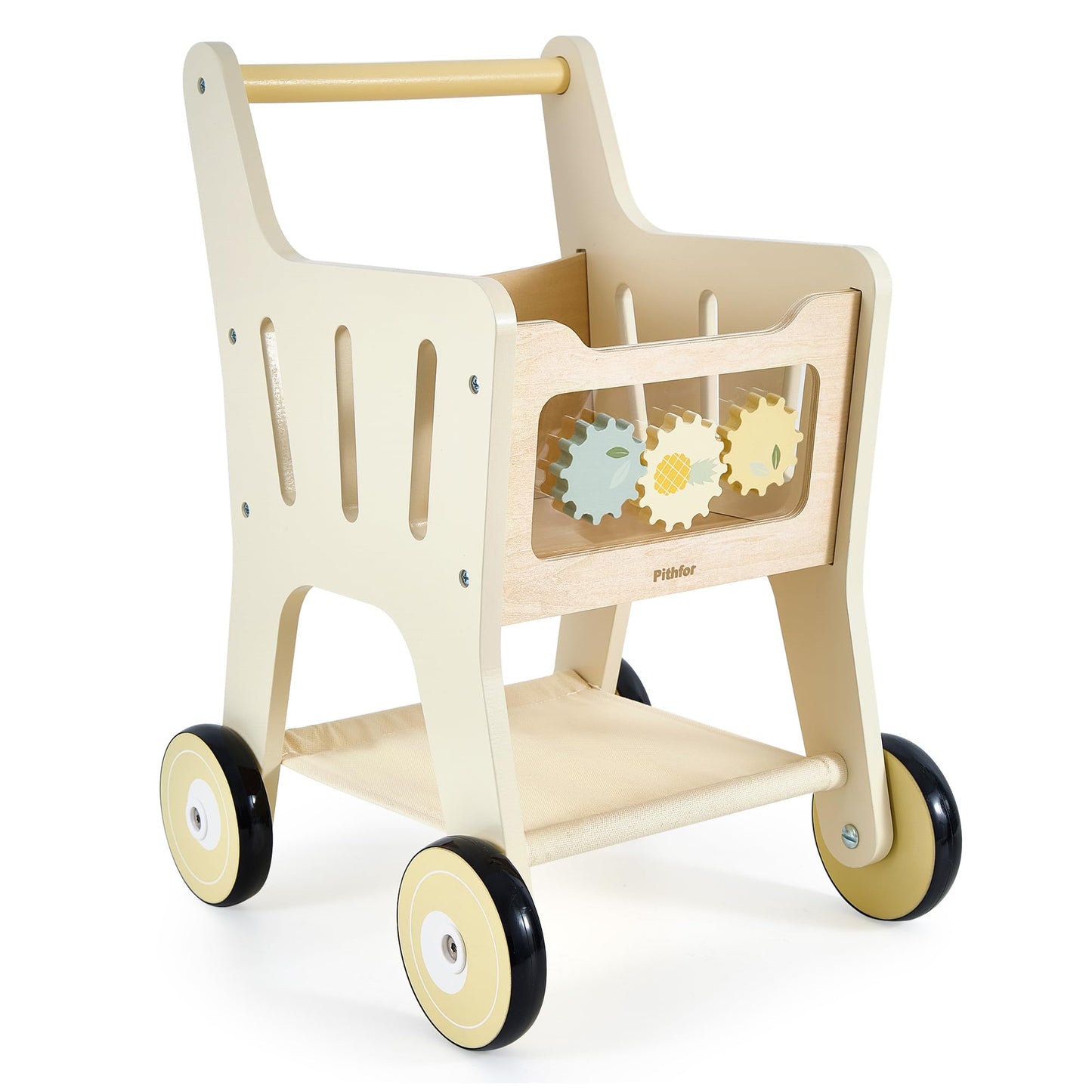 Pithfor Wooden Shopping Cart for Kids, 3 in 1 Wooden Baby Push Walker, Baby Doll Stroller, Toy