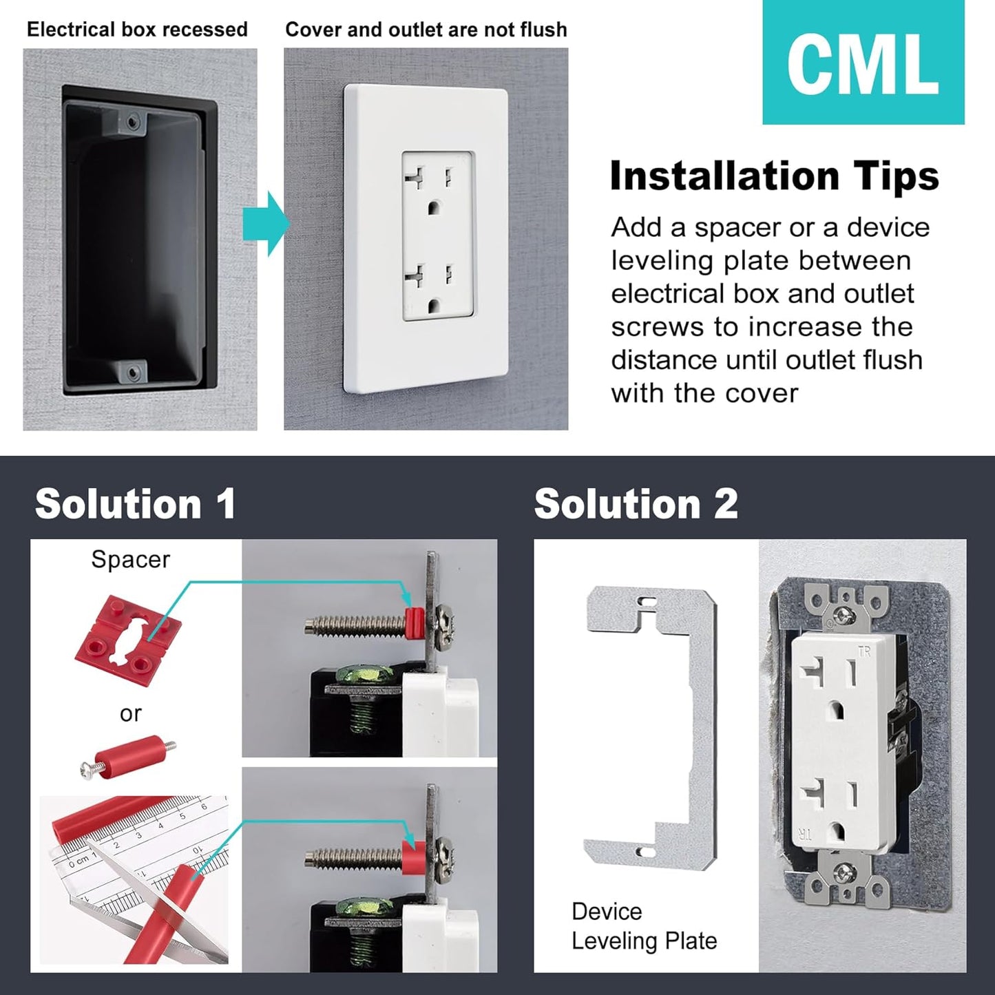 CML Decorator Screwless Wall Plate, 1-Gang Receptacle Outlet Cover, 8 Pack Hidden Screw Smooth Face Switch Plates, Standard Size 2.91"x4.68", UL Listed, White