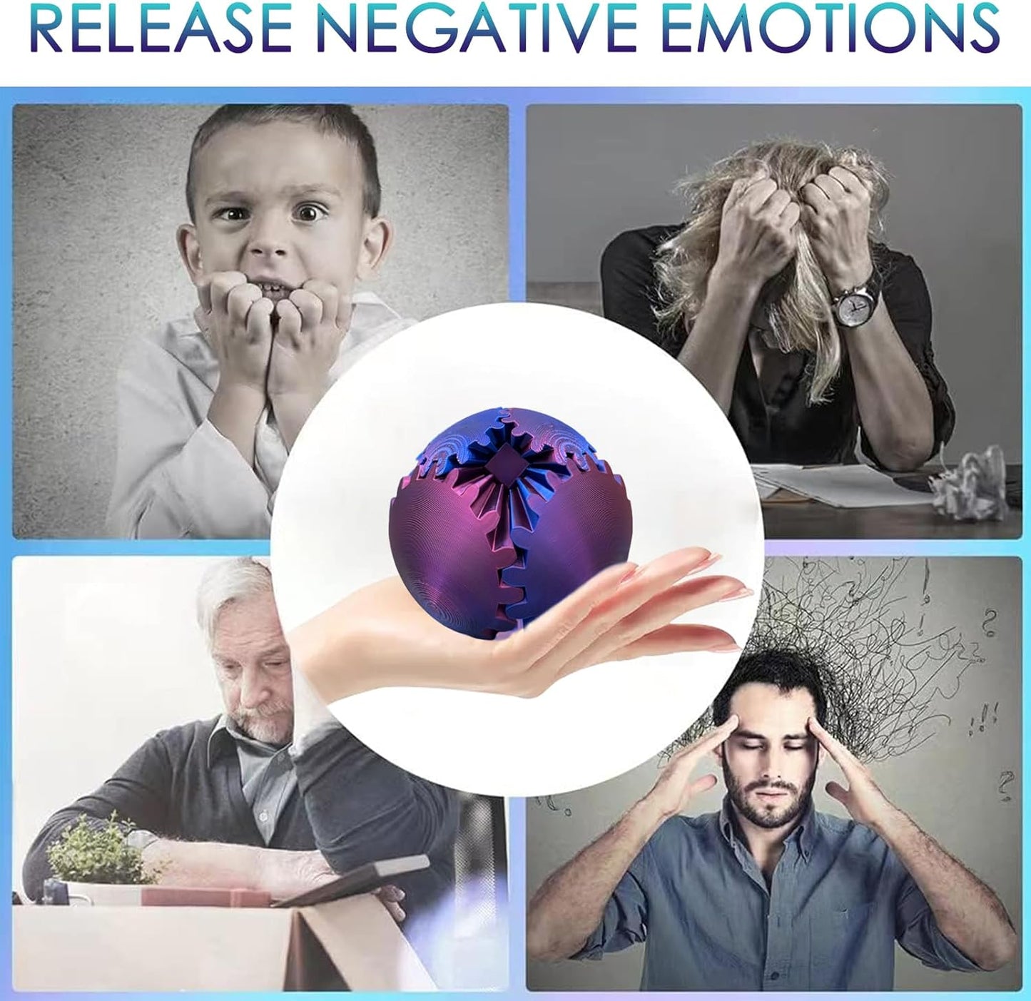 Gear Ball 3D Printed, The Steampunk Whirling Wonder Fidget Ball Toy, Gear Ball 3D Model Cube Fidget Toy, Funny Stress & Anxiety Relaxing Fidget Toy for Adults & Kids (Green&Blue)