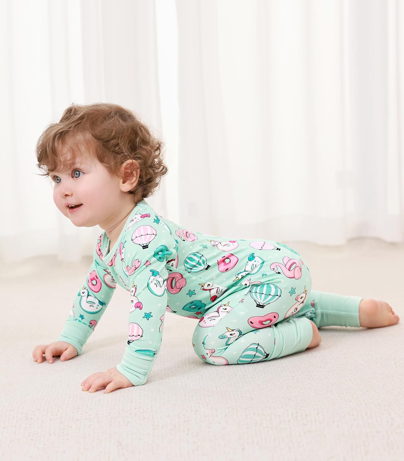 Baby Boys Girls Romper Long Sleeve Jumpsuits Infant Unisex One-Piece Bamboo Viscose Zipper Mitten Rompers