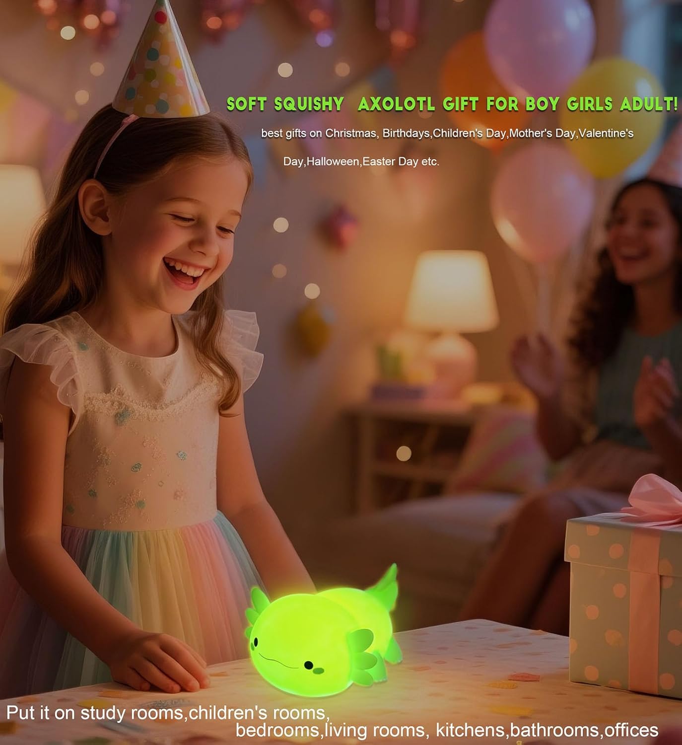DREAMING MY DREAM Axolotl Night Light for Kids,Cute Axolotl Gifts lamp Rechargeable Light Table Bedside Lamp,LED Animal Silicone Nursery Night Lamp Cute Room Decor for Kids Girls Boys