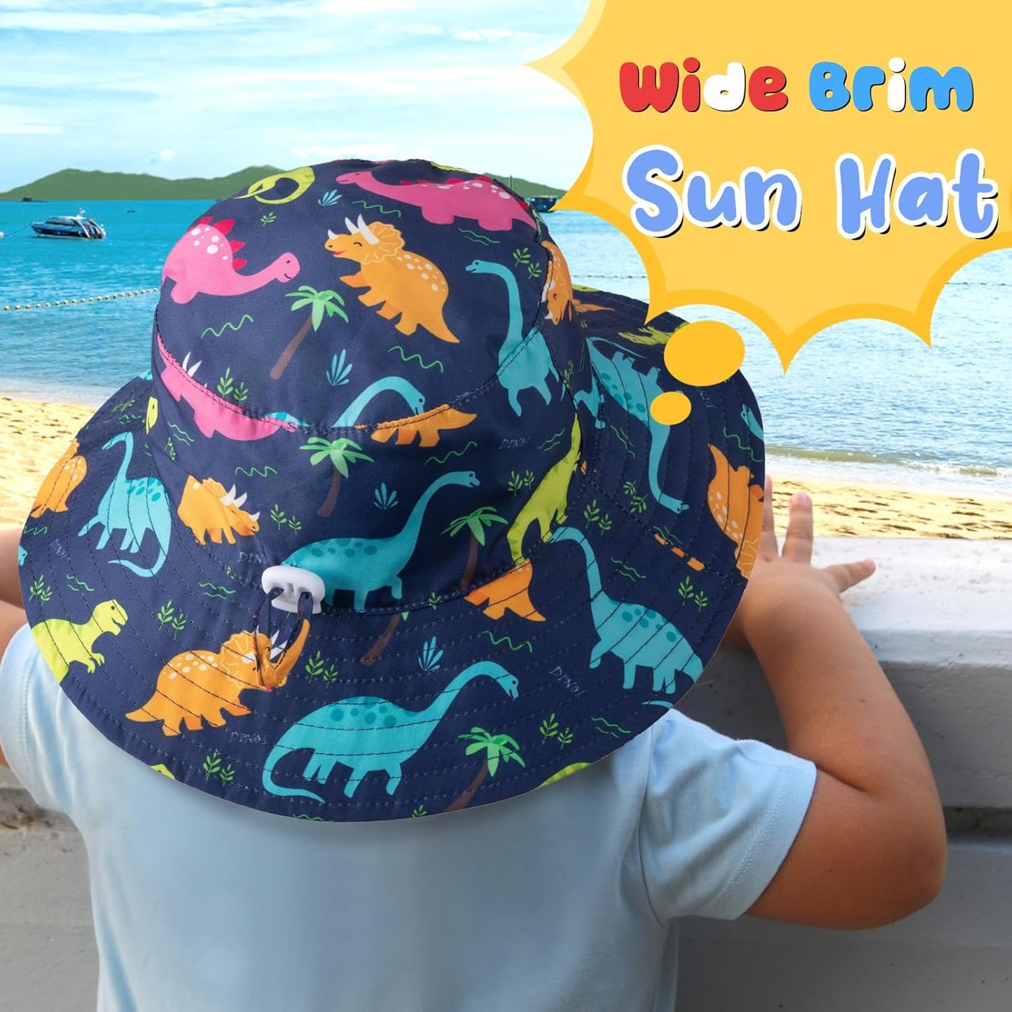 Baby Sun Hat Kids Summer UPF 50+ Toddler Bucket Hat Wide Brim Adjustable Beach Hats for Boys Girls Age 0-6 Years