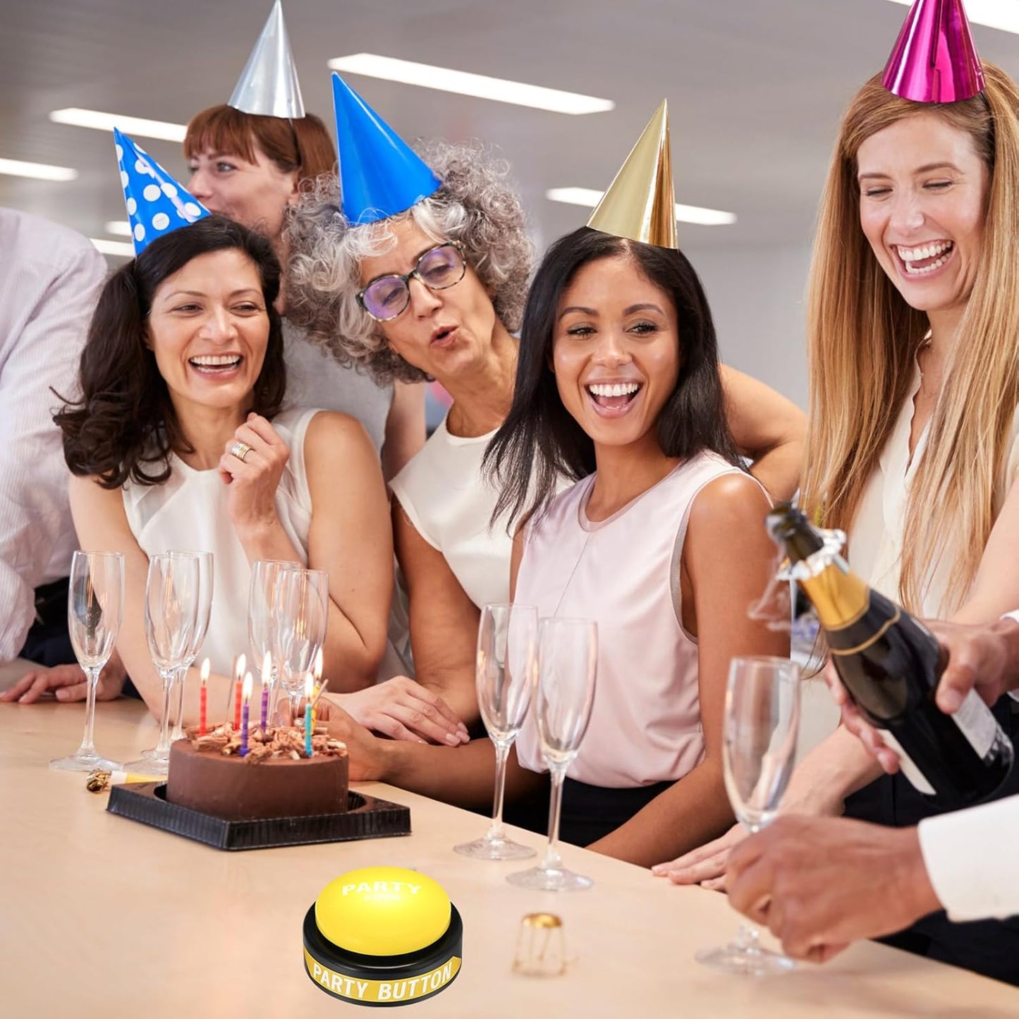 Dance Party Button with Music Sound Button Desk Toys for Office for Adults Classroom Buzzers Novelty Fun Gag Gifts Office Toys Desk Decor Gadget, 4.5 x 4.5 x 1.5 Inch (Yellow)