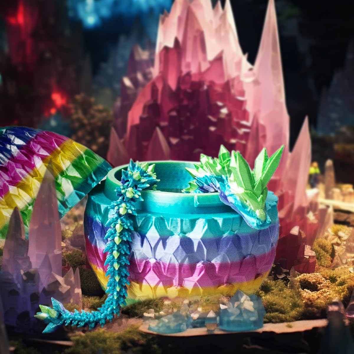 3D Prited Dragon,3D Printed Dragon in Egg, Home Office Decor Executive Desk Toys, Fidget Toys for Adults and Kids (Rainbow)