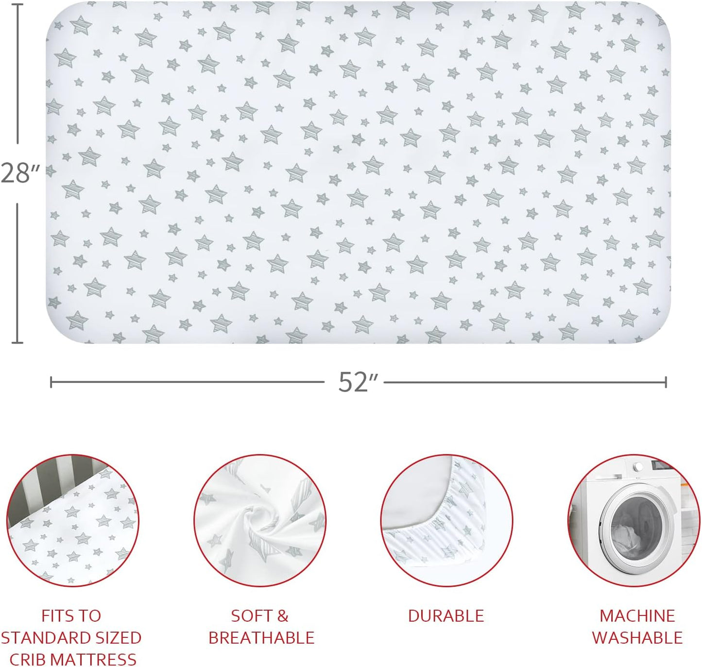 Crib Sheets for Boys or Girls 4 Pack, Fitted Crib Sheet for Standard Size Crib and Toddler