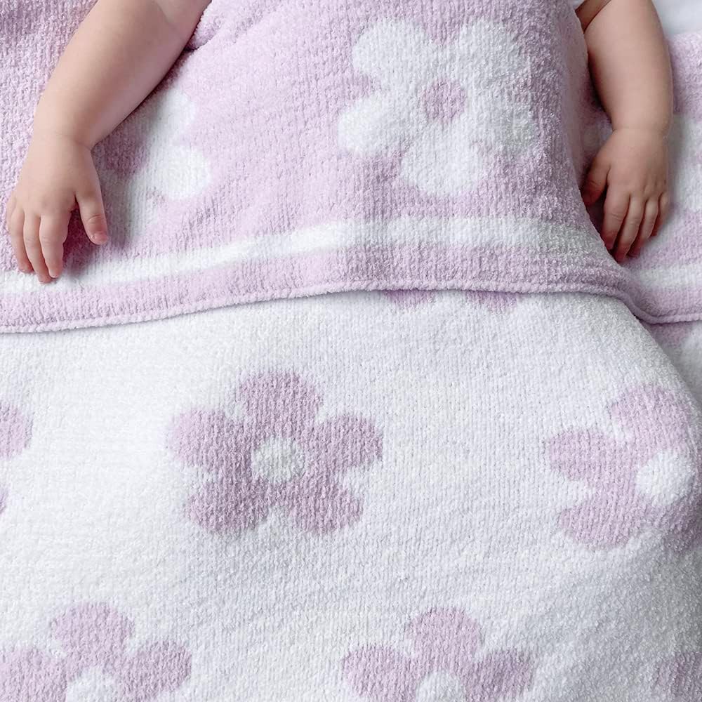 Living Textiles Chenille Baby Blanket - Purple Flower Ultra Soft, Thick, and Versatile | Warm