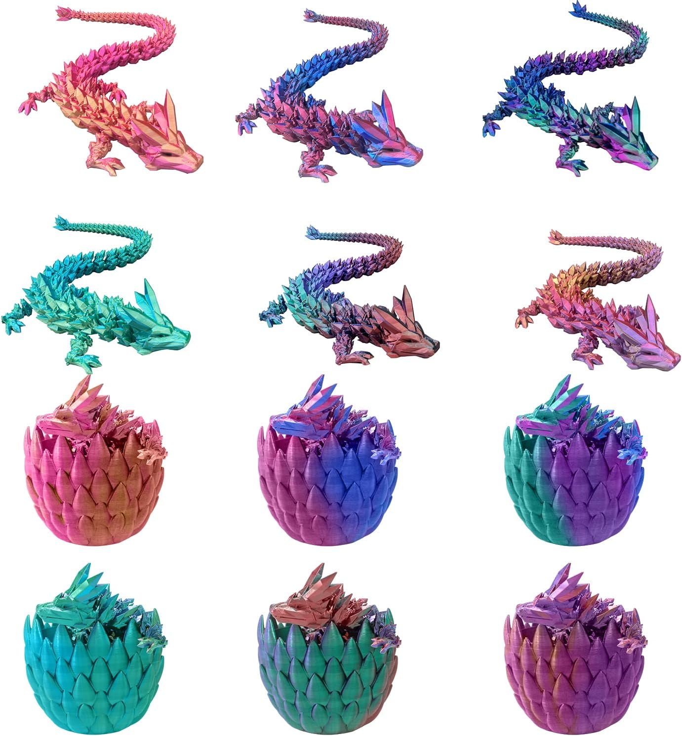 3D Printed Dragon with Dragon Egg 16.5'' Articulated Dragon Crystal Dragon Fidget Dragon Egg Toys Executive Desk Toys (Dragon & Egg-Rainbow Colour)