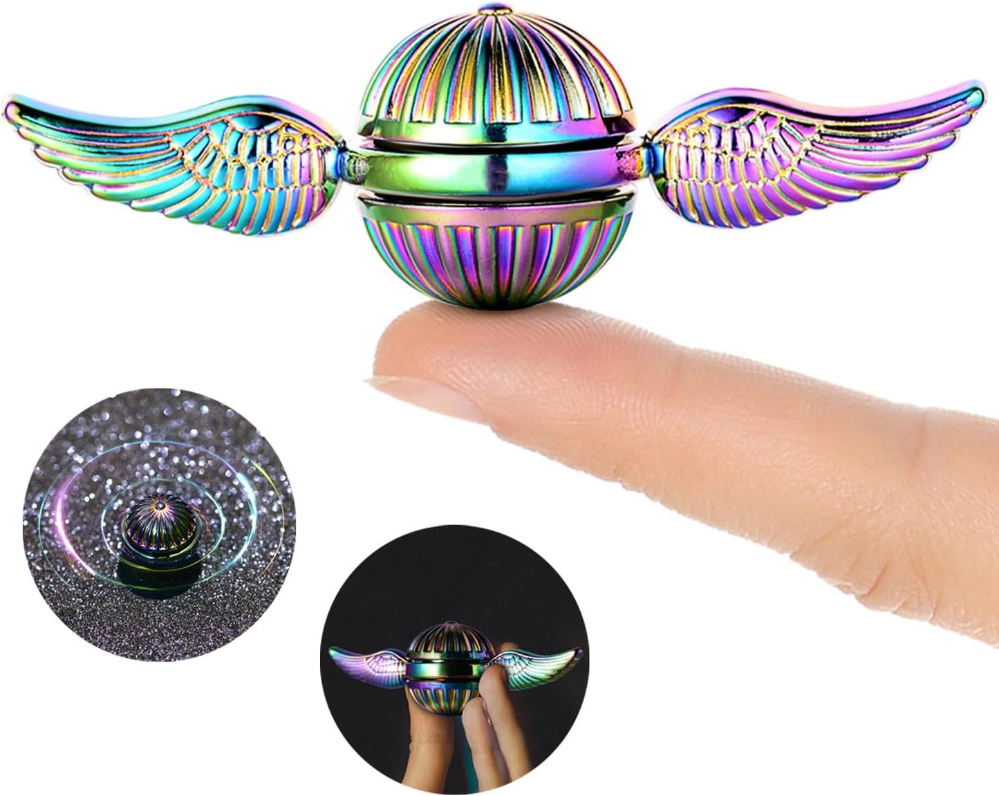 Solid Metal Sphere Fidget Spinner Iridescent Sensory Hand Finger Spinning Toy ADD ADHD Stress Relief Anxiety Relieves Reducer for Kids and Adults.