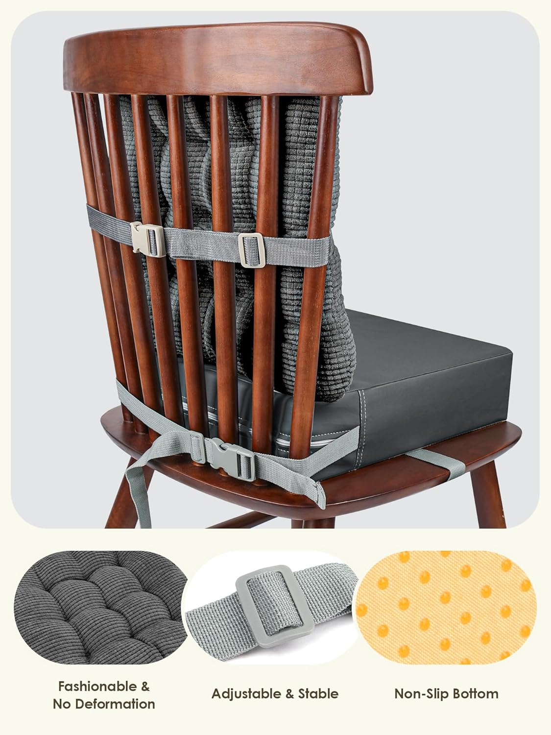 Booster Seat for Kitchen Chair, Adjustable Washable Safety Belts Toddler Booster Seats, PU Non-Slip