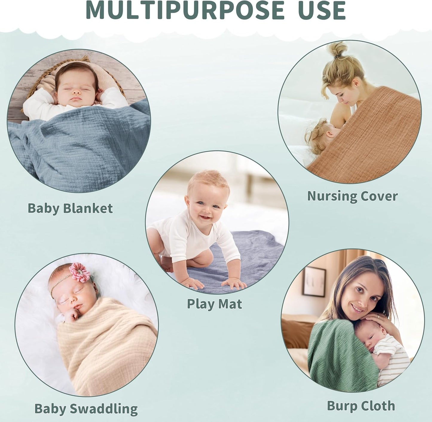 Muslin Swaddle Blankets for Newborn, 2 Pack Breathable Soft Receiving Blanket, Large 41 x 41 inches