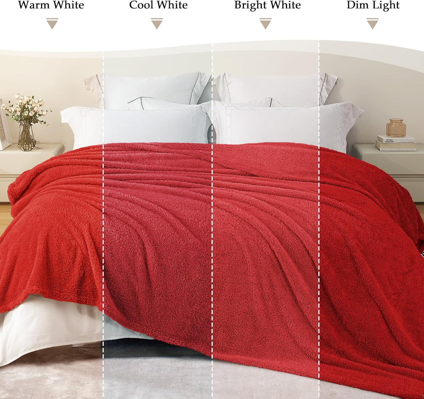 Exclusivo Mezcla Fleece Blanket for Couch, Soft and Cozy Queen Blankets for Women Men Girls Kids, Suitable for All Seasons, Red, 90x90 Inches