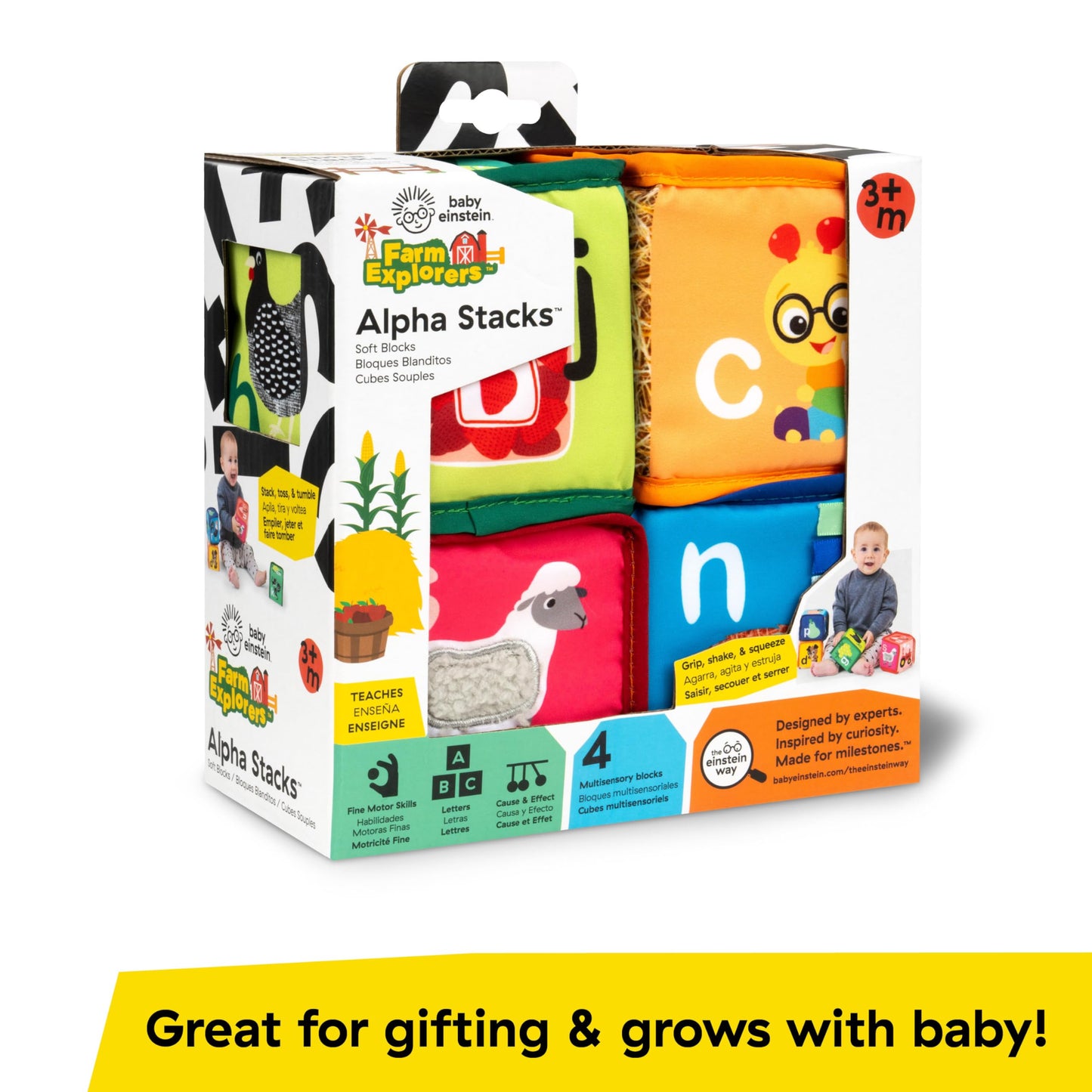 Baby Einstein Alpha Stacks Baby Learning Blocks, Soft, Multisensory Stacking Toys with Letters A-Z