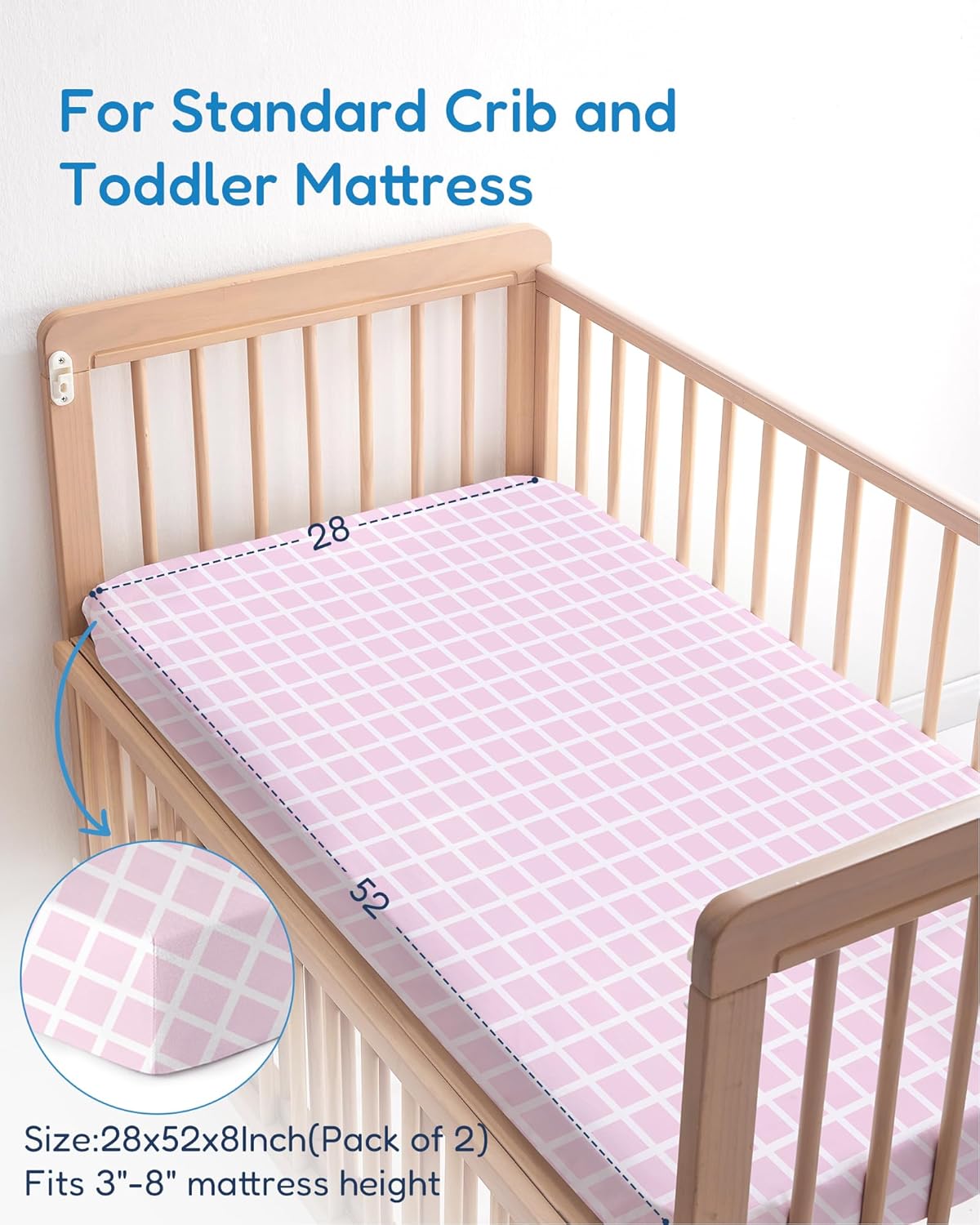 Baby Crib Sheets Boy Girl for Standard Crib Mattress - Flower&Pink Checkered Crib Sheet, Soft
