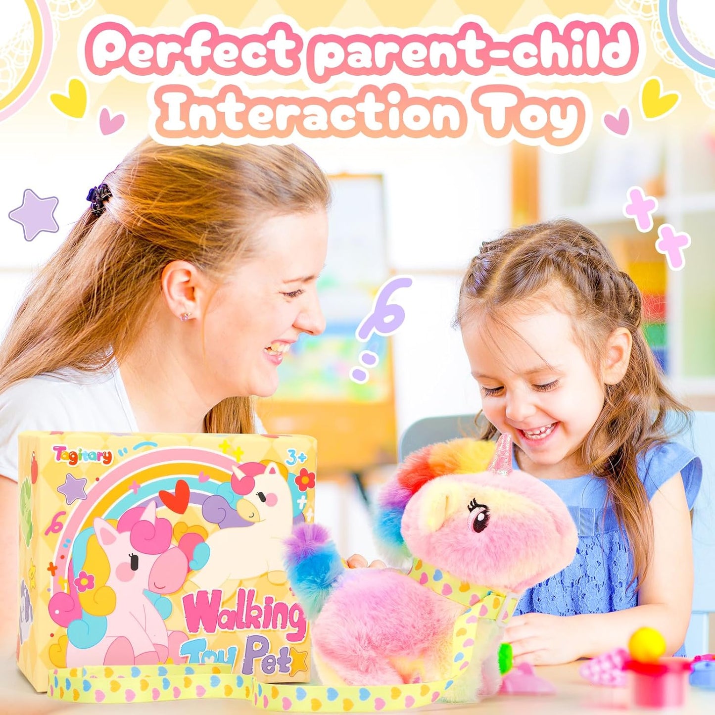 Tagitary Plush Toy Unicorn Stuffed Animal Toys for Kids with Sounds,Walking,Tail Wagging and Head Nodding,Interactive Unicorn Toy for Kids with Leash,Christmas Birthday Gift for Toddlers Kids