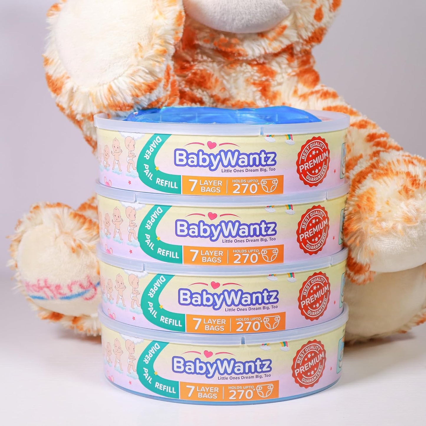 Premium Diaper Pail Refill Bags Compatible with Diaper Genie Pails - 8 Pack - Holds up to 2160 Newborn Diapers