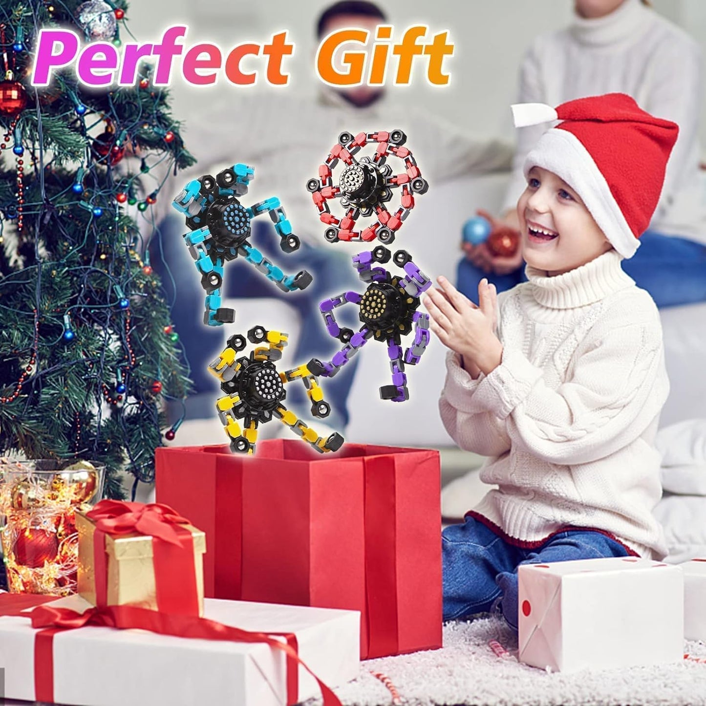 Transformable Fidget Spinners 8 Pcs for Kids and Adults Stress Relief Sensory Toys for Boys and Girls Fingertip Gyros for ADHD Autism for Kids (Fingertoy-8pc)