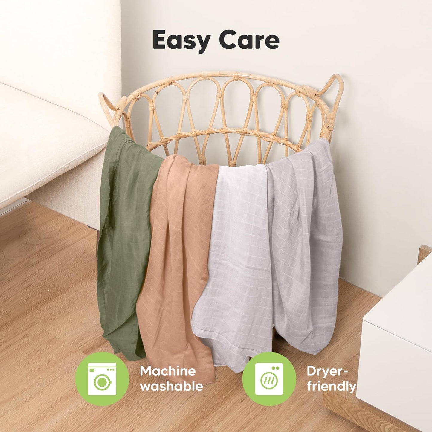 4-Pack Muslin Swaddle Blankets for Boys, Girls - Organic Baby Swaddles for Newborns, Soft &